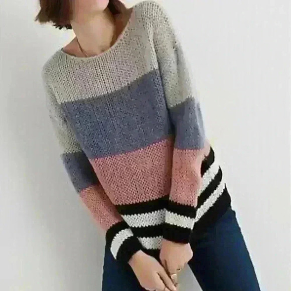 Lucky Brand Knit Striped Wool Blend Top Sweater Size S/P - Picture 1 of 6